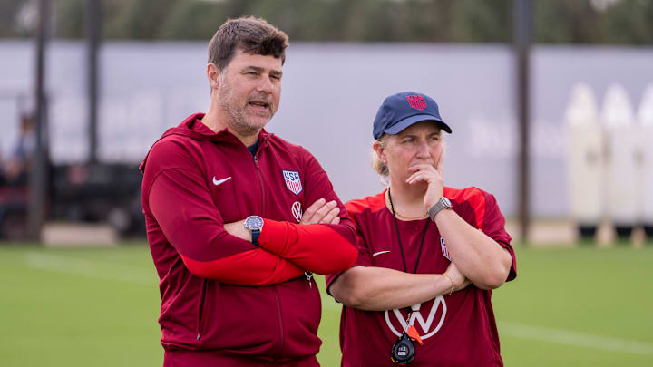 Mauricio Pochettino (left) makes more than triple that of his USWNT counterpart, Emma Hayes (right). 