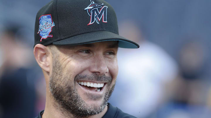 Sep 30, 2023; Pittsburgh, Pennsylvania, USA;  Miami Marlins manager Skip Schumaker reacts on the