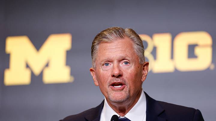 Jul 30, 2026; Chicago, IL, USA; Michigan Football head coach Kyle Whittingham speaks during Big Ten Media Days at Hilton Chicago. Mandatory Credit: Kamil Krzaczynski-Imagn Images Jul 30, 2026; Chicago, IL, USA; Michigan Football head coach Kyle Whittingham speaks during Big Ten Media Days at Hilton Chicago. Mandatory Credit: Kamil Krzaczynski-Imagn Images