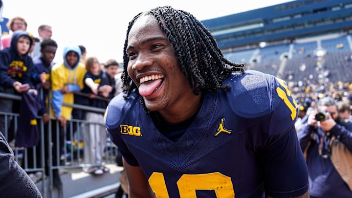 Michigan quarterback Bryce Underwood (19) walks up the tunnel after the spring game at Michigan Stadium in Ann Arbor on Saturday, April 19, 2025.