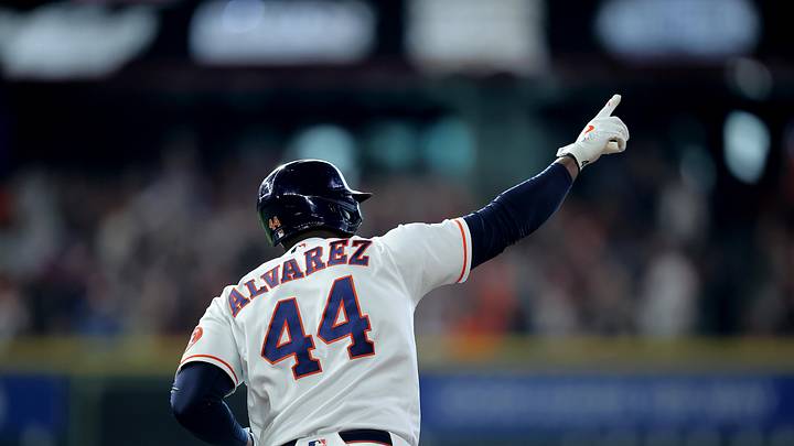 May 16, 2026; Houston, Texas, USA; Houston Astros designated hitter Yordan Alvarez (44) reacts after hitting a home run to right field against the Texas Rangers during the first inning at Daikin Park. Mandatory Credit: Erik Williams-Imagn Images May 16, 2026; Houston, Texas, USA; Houston Astros designated hitter Yordan Alvarez (44) reacts after hitting a home run to right field against the Texas Rangers during the first inning at Daikin Park. Mandatory Credit: Erik Williams-Imagn Images