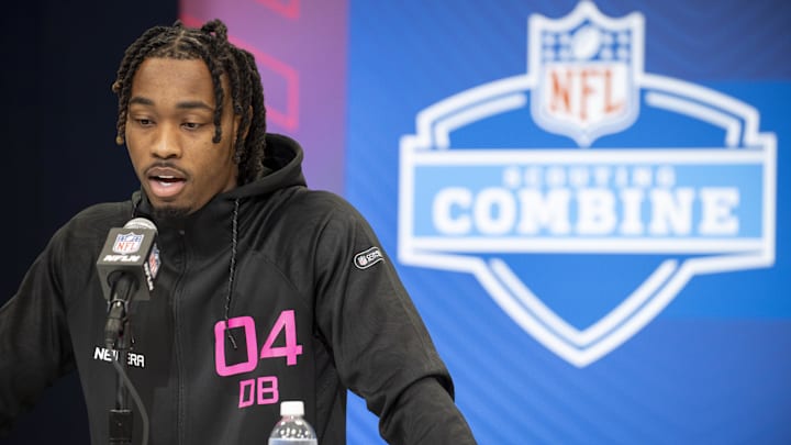 Feb 27, 2025; Indianapolis, IN, USA; Texas defensive back Jahdae Barron (DB04) during the 2025 NFL Combine at Lucas Oil Stadium. Mandatory Credit: Tanner Pearson-Imagn Images