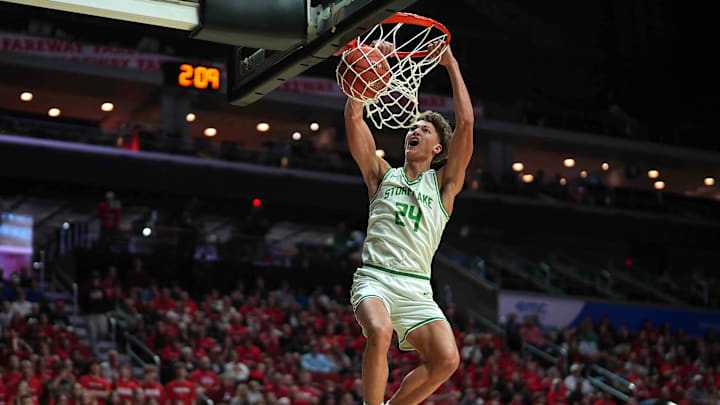 Storm Lake junior Jaidyn Coon dunks the basketball against ADM during the Iowa high school boys state basketball tournament on Monday, March 10, 2025, at Wells Fargo Arena in Des Moines. Mandatory Credit: Bryon Houlgrave-The Des Moines Register Storm Lake junior Jaidyn Coon dunks the basketball against ADM during the Iowa high school boys state basketball tournament on Monday, March 10, 2025, at Wells Fargo Arena in Des Moines. Mandatory Credit: Bryon Houlgrave-The Des Moines Register