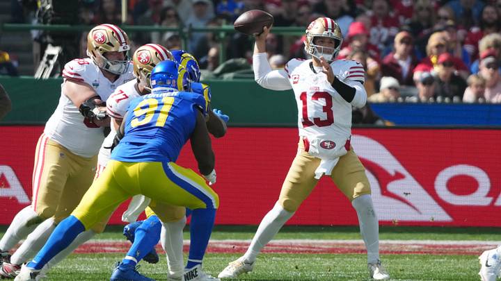 Sep 11, 2026; Melbourne, Victoria, Australia; San Francisco 49ers quarterback Brock Purdy (13) throws the ball against the Los Angeles Rams during the 2026 NFL Melbourne Game at Melbourne Cricket Ground. Mandatory Credit: Kirby Lee-Imagn Images Sep 11, 2026; Melbourne, Victoria, Australia; San Francisco 49ers quarterback Brock Purdy (13) throws the ball against the Los Angeles Rams during the 2026 NFL Melbourne Game at Melbourne Cricket Ground. Mandatory Credit: Kirby Lee-Imagn Images