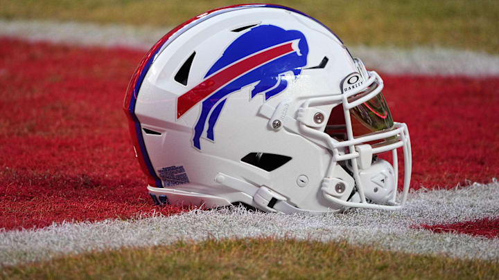 Jan 26, 2025; Kansas City, MO, USA; A detailed view of the Buffalo Bills helmet before the AFC Championship game against the Kansas City Chiefs at GEHA Field at Arrowhead Stadium. Mandatory Credit: Denny Medley-Imagn Images Jan 26, 2025; Kansas City, MO, USA; A detailed view of the Buffalo Bills helmet before the AFC Championship game against the Kansas City Chiefs at GEHA Field at Arrowhead Stadium. Mandatory Credit: Denny Medley-Imagn Images