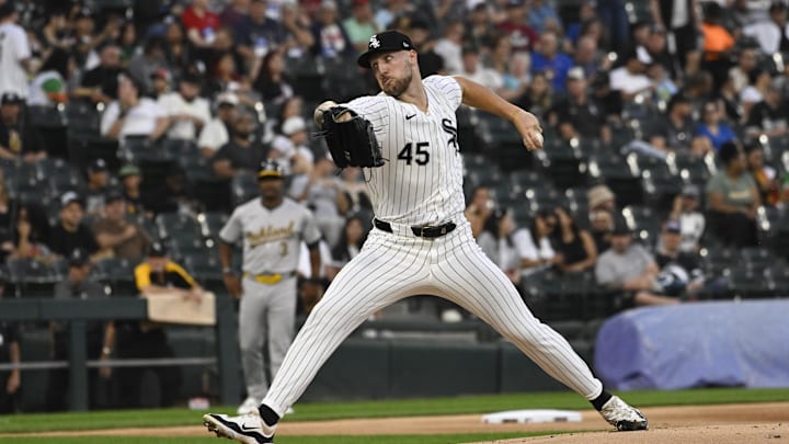Sep 13, 2024; Chicago, Illinois, USA; Chicago White Sox pitcher Garrett Crochet (45) delivers against the Oakland Athletics during the first inning at Guaranteed Rate Field. Mandatory Credit: Matt Marton-Imagn Images Sep 13, 2024; Chicago, Illinois, USA; Chicago White Sox pitcher Garrett Crochet (45) delivers against the Oakland Athletics during the first inning at Guaranteed Rate Field. Mandatory Credit: Matt Marton-Imagn Images