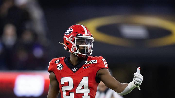 Jan 9, 2023; Inglewood, CA, USA; Georgia Bulldogs defensive back Malaki Starks (24) against the TCU Horned Frogs during the CFP national championship game at SoFi Stadium. Mandatory Credit: Mark J. Rebilas-USA TODAY Sports