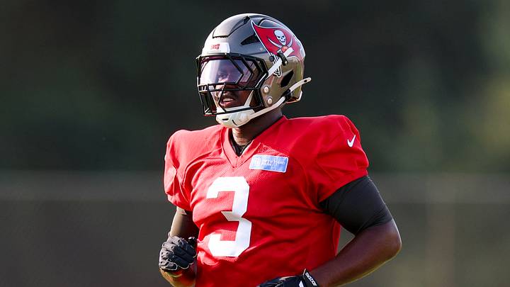 Jul 31, 2026; Tampa, FL, USA; Tampa Bay Buccaneers linebacker Rueben Bain Jr. (3)  participates in training camp at AdventHealth Training Center. Mandatory Credit: Nathan Ray Seebeck-Imagn Images