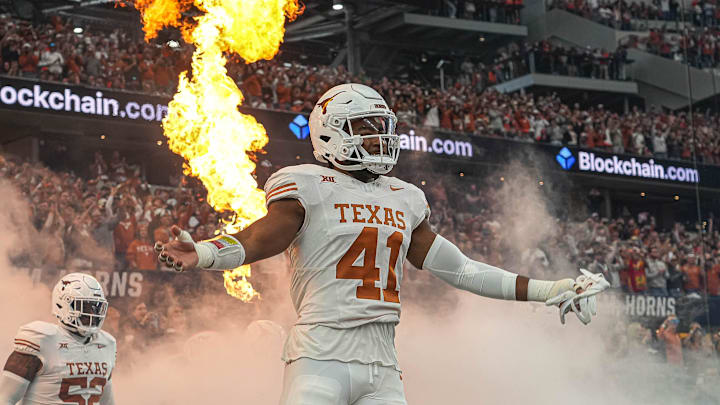 Texas Longhorns linebacker Jaylan Ford (41) takes the feild ahead of the Big 12 Championship game against the Oklahoma State Cowboys at AT&T stadium on Saturday, Dec. 2, 2023 in Arlington.