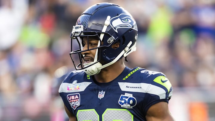 Feb 8, 2026; Santa Clara, CA, USA; Seattle Seahawks cornerback Josh Jobe (29) against the New England Patriots during Super Bowl LX at Levi's Stadium. Mandatory Credit: Mark J. Rebilas-Imagn Images