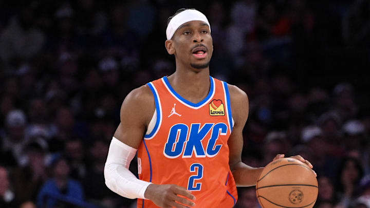 Mar 31, 2024; New York, New York, USA; Oklahoma City Thunder guard Shai Gilgeous-Alexander (2)
