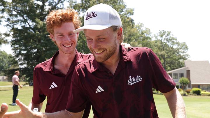 Mississippi State golfer Garrett Endicott celebrates his third place finish with teammates at the NCAA Regionals in Winston-Salem, North Carolina. Mississippi State golfer Garrett Endicott celebrates his third place finish with teammates at the NCAA Regionals in Winston-Salem, North Carolina.