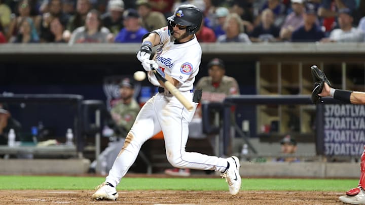 Amarillo Sod Poodles Caleb Roberts (7) swings at a pitch in a Texas League Championship game against the Arkansas Travelers, Tuesday night, September 26, 2023, at Hodgetown, in Amarillo, Texas. The Arkansas Travelers won 6-5. Amarillo Sod Poodles Caleb Roberts (7) swings at a pitch in a Texas League Championship game against the Arkansas Travelers, Tuesday night, September 26, 2023, at Hodgetown, in Amarillo, Texas. The Arkansas Travelers won 6-5.