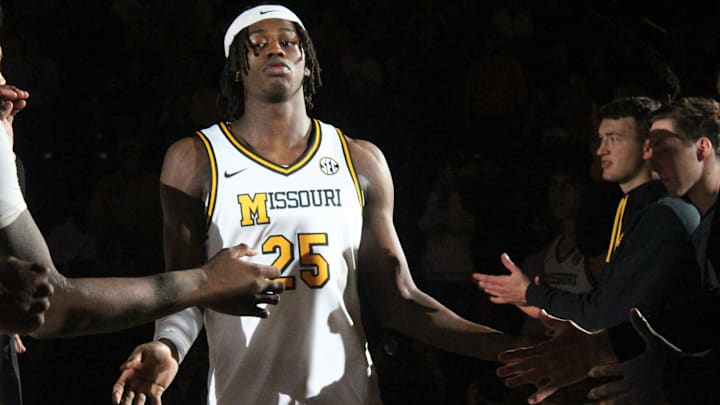 Nov. 8, 2024; Columbia, Missouri, USA; Missouri Tigers guard Mark Mitchell (25) is introduced prior to the game against the Howard Bison. Nov. 8, 2024; Columbia, Missouri, USA; Missouri Tigers guard Mark Mitchell (25) is introduced prior to the game against the Howard Bison.
