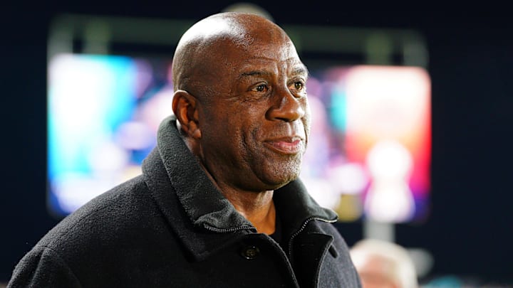 Magic Johnson attends the 2024 NWSL Championship match at CPKC Stadium.