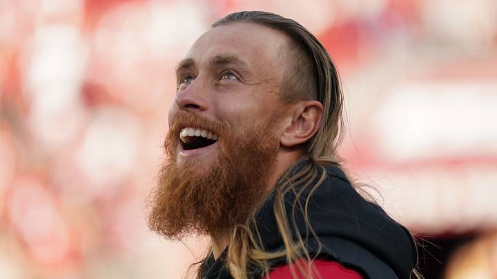 San Francisco 49ers tight end George Kittle (85) watches pre-game festivities prior to a preseason game against the Tennessee Titans at Levi's Stadium. Mandatory Credit: David Gonzales-Imagn Images San Francisco 49ers tight end George Kittle (85) watches pre-game festivities prior to a preseason game against the Tennessee Titans at Levi's Stadium. Mandatory Credit: David Gonzales-Imagn Images
