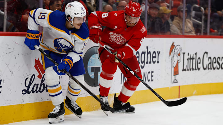 Buffalo Sabres center Peyton Krebs and Detroit Red Wings defenseman Ben Chiarot