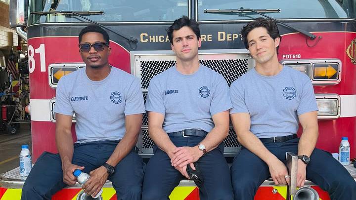 Da'Vinchi, Matthew Daddario, and Brandon Larracuente on the set of Chicago Fire season 15 Da'Vinchi, Matthew Daddario, and Brandon Larracuente on the set of Chicago Fire season 15