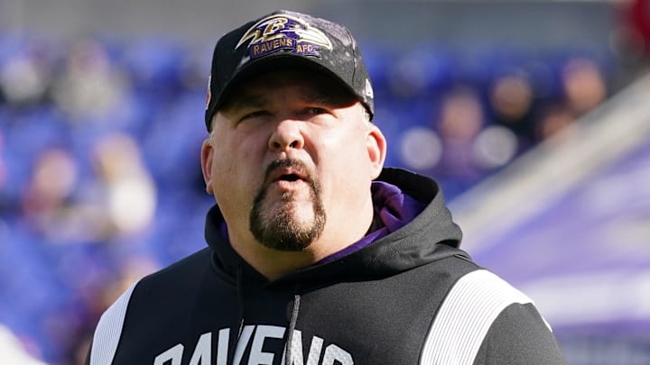 Dec 4, 2022; Baltimore, Maryland, USA; Baltimore Ravens offensive coordinator Greg Roman prior to