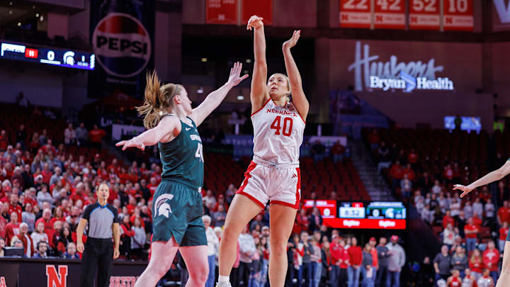 Nebraska center/forward Alexis Markowski shoots the ball against Michigan State at Pinnacle Bank Arena on Jan. 8, 2025.