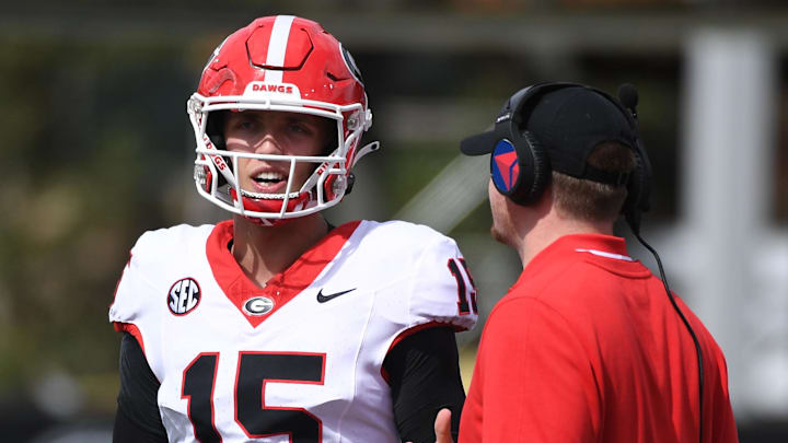 Georgia Bulldogs head coach Kirby Smart caught flak for his offensive assistants not coaching up Carson Beck