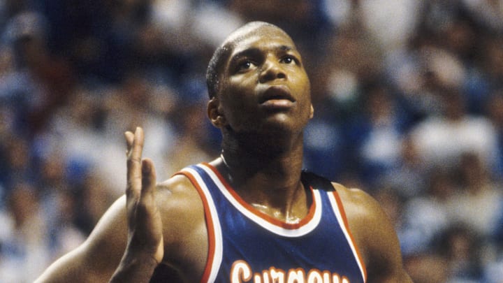 Feb 28, 1988; Lexington, KY, USA, FILE PHOTO; Syracuse Orange forward Derrick Coleman in action against the Kentucky Wildcats at Rupp Arena. Mandatory Credit: Malcolm Emmons-Imagn Images Feb 28, 1988; Lexington, KY, USA, FILE PHOTO; Syracuse Orange forward Derrick Coleman in action against the Kentucky Wildcats at Rupp Arena. Mandatory Credit: Malcolm Emmons-Imagn Images