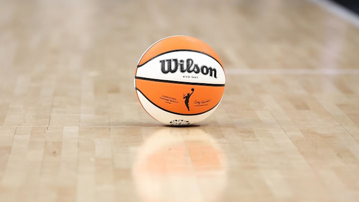 A view of the ball during the second half of game one of the 2024 WNBA Semi-finals between the Minnesota Lynx and the Connecticut Sun at Target Center.