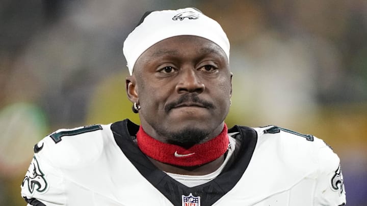 Nov 10, 2025; Green Bay, Wisconsin, USA;  Philadelphia Eagles wide receiver A.J. Brown (11) following the game against the Green Bay Packers at Lambeau Field. Mandatory Credit: Jeff Hanisch-Imagn Images