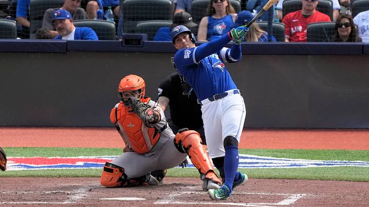 Sep 13, 2026; Toronto, Ontario, CAN; Toronto Blue Jays designated hitter George Springer (4) hits a solo home run against the Baltimore Orioles during the fifth inning at Rogers Centre. Mandatory Credit: John E. Sokolowski-Imagn Images Sep 13, 2026; Toronto, Ontario, CAN; Toronto Blue Jays designated hitter George Springer (4) hits a solo home run against the Baltimore Orioles during the fifth inning at Rogers Centre. Mandatory Credit: John E. Sokolowski-Imagn Images