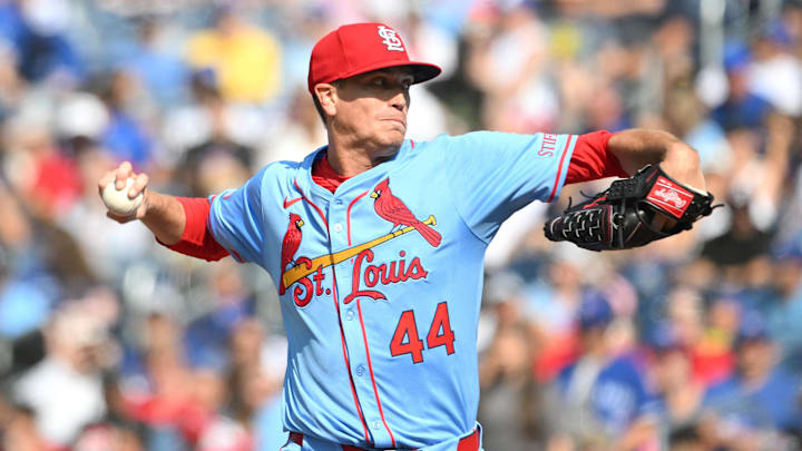 Sep 14, 2024; Toronto, Ontario, CAN;  St. Louis Cardinals starting pitcher Kyle Gibson (44) delivers a pitch against the Toronto Blue Jays in the first inning at Rogers Centre.