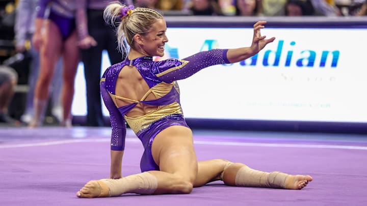 Jan. 17, 2025: Livvy Dunne of the LSU Tigers competes against the Florida Gators.