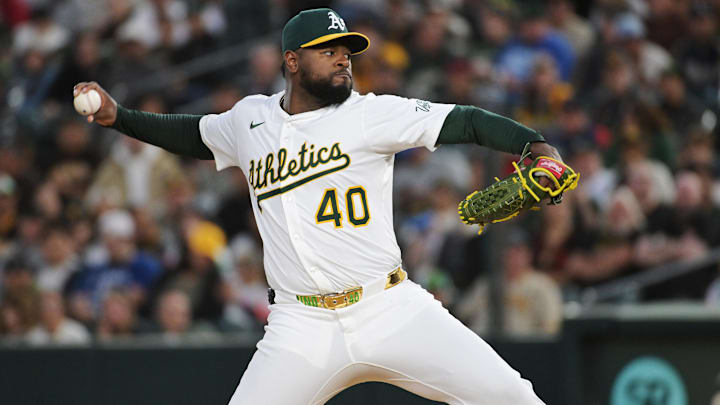 Apr 7, 2025; West Sacramento, California, USA; Athletics pitcher Luis Severino (40) throws a pitch against the San Diego Padres during the second inning at Sutter Health Park. Mandatory Credit: Ed Szczepanski-Imagn Images Apr 7, 2025; West Sacramento, California, USA; Athletics pitcher Luis Severino (40) throws a pitch against the San Diego Padres during the second inning at Sutter Health Park. Mandatory Credit: Ed Szczepanski-Imagn Images