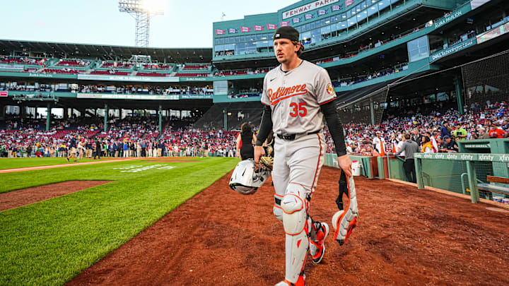Sep 9, 2024; Boston, Massachusetts, USA; Baltimore Orioles catcher Adley Rutschman (35) makes his way to the bullpen before the start of the game against the Boston Red Sox at Fenway Park. Sep 9, 2024; Boston, Massachusetts, USA; Baltimore Orioles catcher Adley Rutschman (35) makes his way to the bullpen before the start of the game against the Boston Red Sox at Fenway Park.