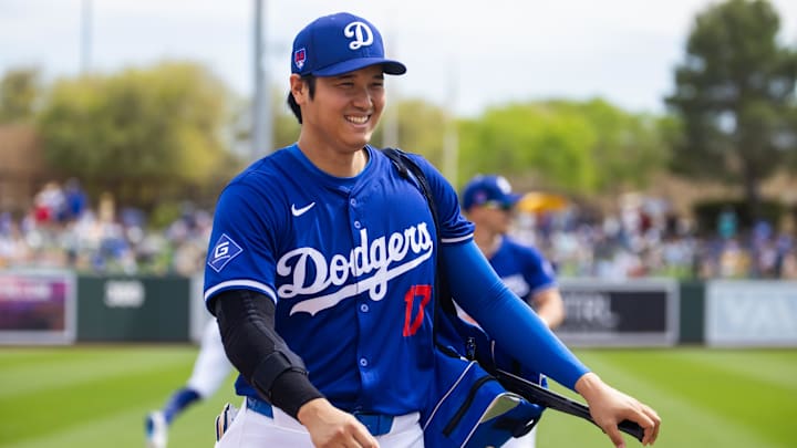 Mar 12, 2024; Phoenix, Arizona, USA; Los Angeles Dodgers designated hitter Shohei Ohtani against the