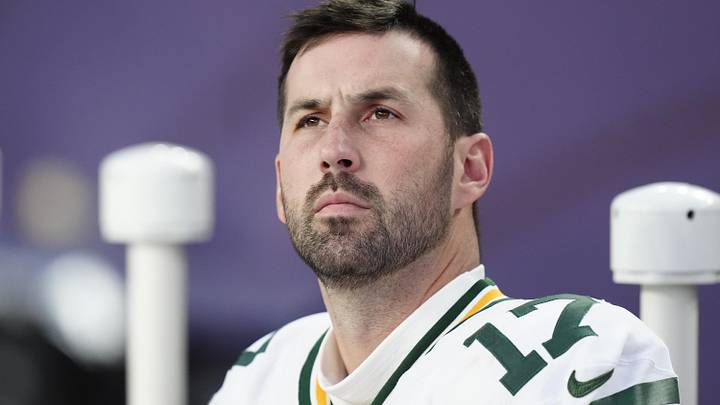 Dec 14, 2025; Denver, Colorado, USA; Green Bay Packers place kicker Brandon McManus (17) sits on the sidelines during the third quarter against the Denver Broncos at Empower Field at Mile High. Mandatory Credit: Ron Chenoy-Imagn Images