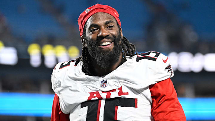 Oct 13, 2024; Charlotte, North Carolina, USA; Atlanta Falcons linebacker Matthew Judon walks off the field after the game at Bank of America Stadium.