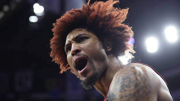 Jan 24, 2026; Philadelphia, Pennsylvania, USA; Philadelphia 76ers guard Kelly Oubre Jr. (9) reacts after a score and one against the New York Knicks during the fourth quarter at Xfinity Mobile Arena. Mandatory Credit: Bill Streicher-Imagn Images