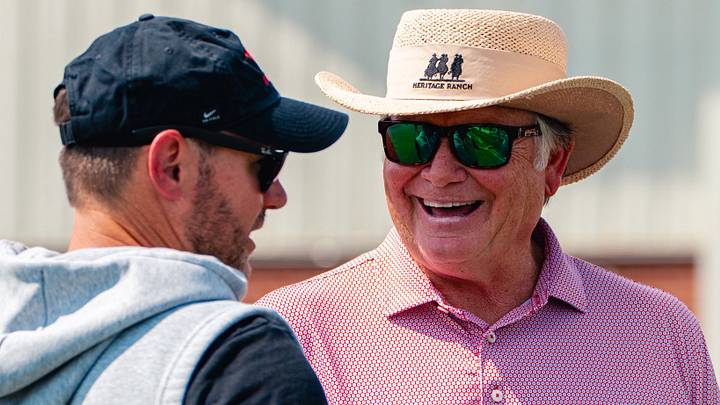 Former Arkansas Razorbacks coach Houston Nutt speaks with new coach Ryan Silverfield at a recent practice. Former Arkansas Razorbacks coach Houston Nutt speaks with new coach Ryan Silverfield at a recent practice.