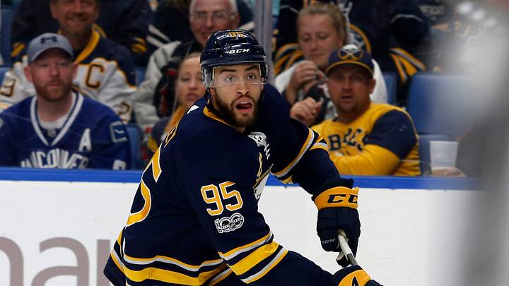 Oct 20, 2017; Buffalo, NY, USA; Buffalo Sabres right wing Justin Bailey (95) carries the puck during the second period against the Vancouver Canucks at KeyBank Center. Mandatory Credit: Timothy T. Ludwig-USA TODAY Sports Oct 20, 2017; Buffalo, NY, USA; Buffalo Sabres right wing Justin Bailey (95) carries the puck during the second period against the Vancouver Canucks at KeyBank Center. Mandatory Credit: Timothy T. Ludwig-USA TODAY Sports