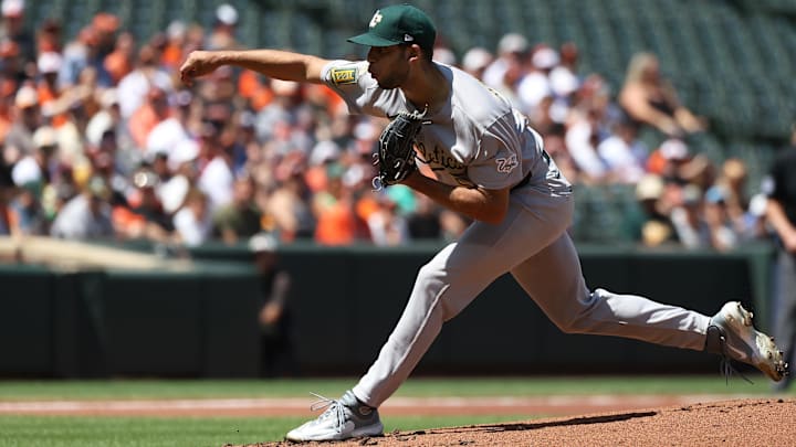 Aug 10, 2025; Baltimore, Maryland, USA; Athletics pitcher Luis Morales (58) throws during the first inning against the Baltimore Orioles at Oriole Park at Camden Yards. Mandatory Credit: Daniel Kucin Jr.-Imagn Images Aug 10, 2025; Baltimore, Maryland, USA; Athletics pitcher Luis Morales (58) throws during the first inning against the Baltimore Orioles at Oriole Park at Camden Yards. Mandatory Credit: Daniel Kucin Jr.-Imagn Images