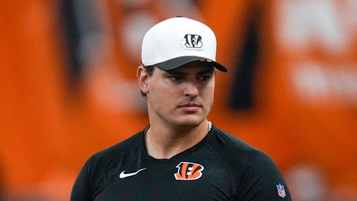 Cincinnati Bengals defensive end Trey Hendrickson (91) attends a preseason training camp practice in downtown Cincinnati on Thursday, July 31, 2025.