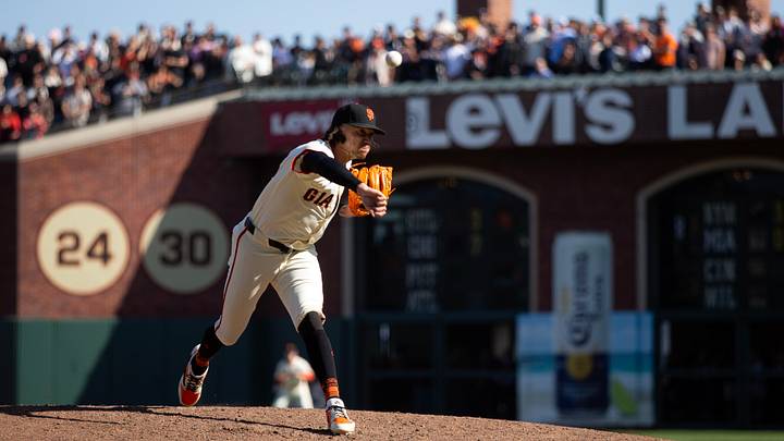 Sep 27, 2025; San Francisco, California, USA; San Francisco Giants pitcher Spencer Bivens (76) delivers a pitch against the Colorado Rockies during the ninth inning at Oracle Park. Mandatory Credit: D. Ross Cameron-Imagn Images