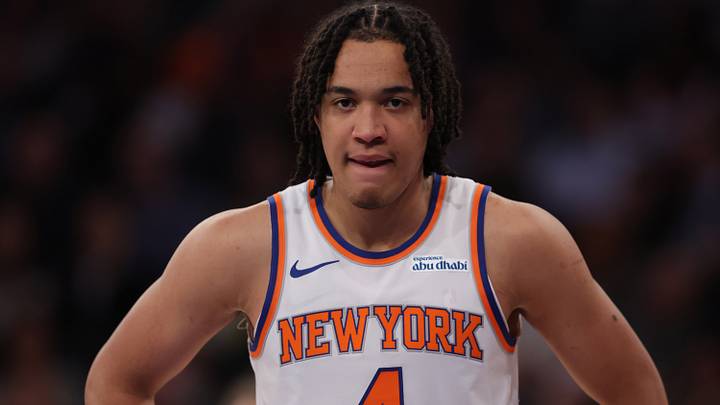 Nov 18, 2024; New York, New York, USA; New York Knicks guard Pacome Dadiet (4) during the third quarter against the Washington Wizards at Madison Square Garden. Mandatory Credit: Brad Penner-Imagn Images Nov 18, 2024; New York, New York, USA; New York Knicks guard Pacome Dadiet (4) during the third quarter against the Washington Wizards at Madison Square Garden. Mandatory Credit: Brad Penner-Imagn Images