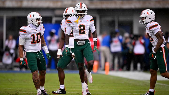 Nov 1, 2025; Dallas, Texas, USA; Miami Hurricanes defensive back Damari Brown (2) celebrates during the game between the Mustangs and the Hurricanes at Gerald J. Ford Stadium. Mandatory Credit: Jerome Miron-Imagn Images Nov 1, 2025; Dallas, Texas, USA; Miami Hurricanes defensive back Damari Brown (2) celebrates during the game between the Mustangs and the Hurricanes at Gerald J. Ford Stadium. Mandatory Credit: Jerome Miron-Imagn Images