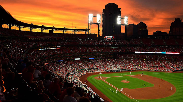 Aug 20, 2019; St. Louis, MO, USA; A general view of Busch Stadium as the sun sets during the fourth inning of a game between the St. Louis Cardinals and the Milwaukee Brewers. Mandatory Credit: Jeff Curry-Imagn Images Aug 20, 2019; St. Louis, MO, USA; A general view of Busch Stadium as the sun sets during the fourth inning of a game between the St. Louis Cardinals and the Milwaukee Brewers. Mandatory Credit: Jeff Curry-Imagn Images