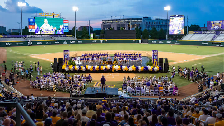 LSU Baseball celebrates the 2025 College World Series championship with a ceremony at Alex Box Stadium, Skip Bertman Field. Wednesday, June 25, 2025.