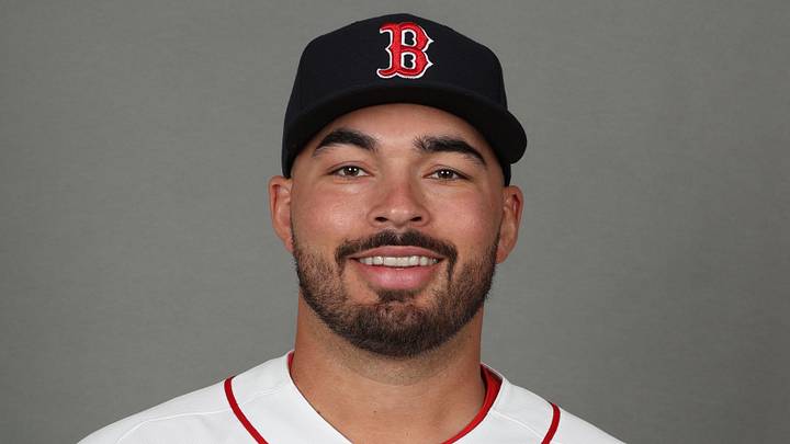 Feb 17, 2026; Lee County, FL, USA;  Boston Red Sox pitcher Alec Gamboa (68) poses for a photo during media day at JetBlue Park. Mandatory Credit: Kim Klement Neitzel-Imagn Images