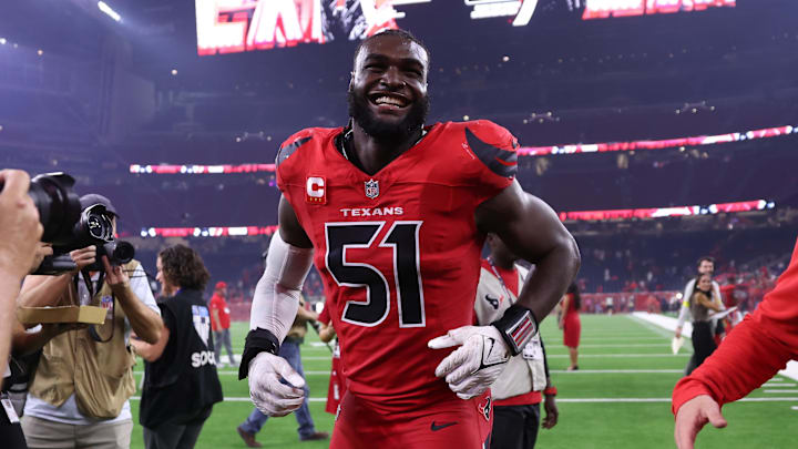 Nov 20, 2025; Houston, Texas, USA; Houston Texans defensive end Will Anderson Jr. (51) leaves the field after defeating the Buffalo Bills at NRG Stadium. Mandatory Credit: Troy Taormina-Imagn Images