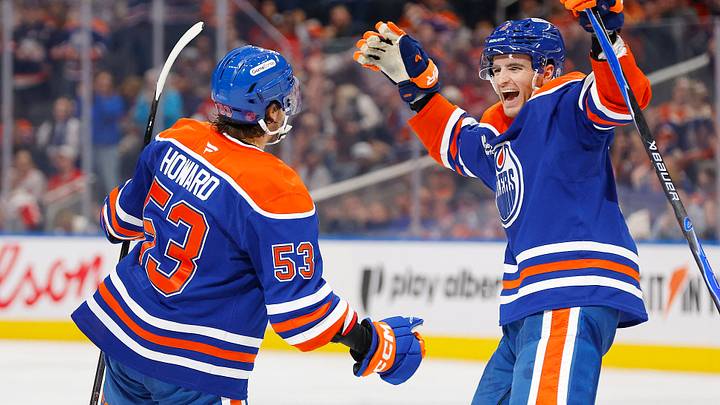 Oct 26, 2026; Edmonton, Alberta, CAN; Edmonton Oilers forward Issac Howard (53) celebrates after scoring a goal during the third period against the Detroit Red Wings at Rogers Place. Mandatory Credit: Perry Nelson-Imagn Images Oct 26, 2026; Edmonton, Alberta, CAN; Edmonton Oilers forward Issac Howard (53) celebrates after scoring a goal during the third period against the Detroit Red Wings at Rogers Place. Mandatory Credit: Perry Nelson-Imagn Images