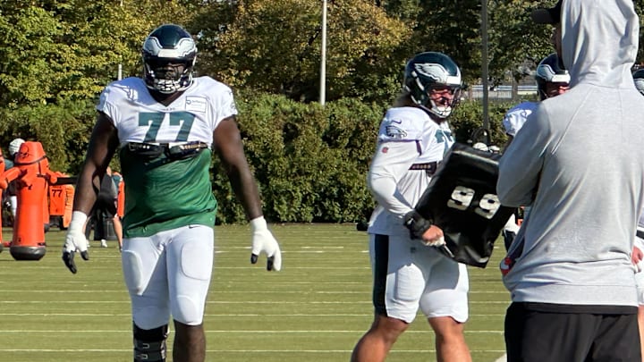 Eagles OL Mekhi Becton during practice leading up to Week 7 vs. the Giants.